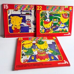 Vintage Nathan Bear Puzzle Bundle Kids 1987 France Set